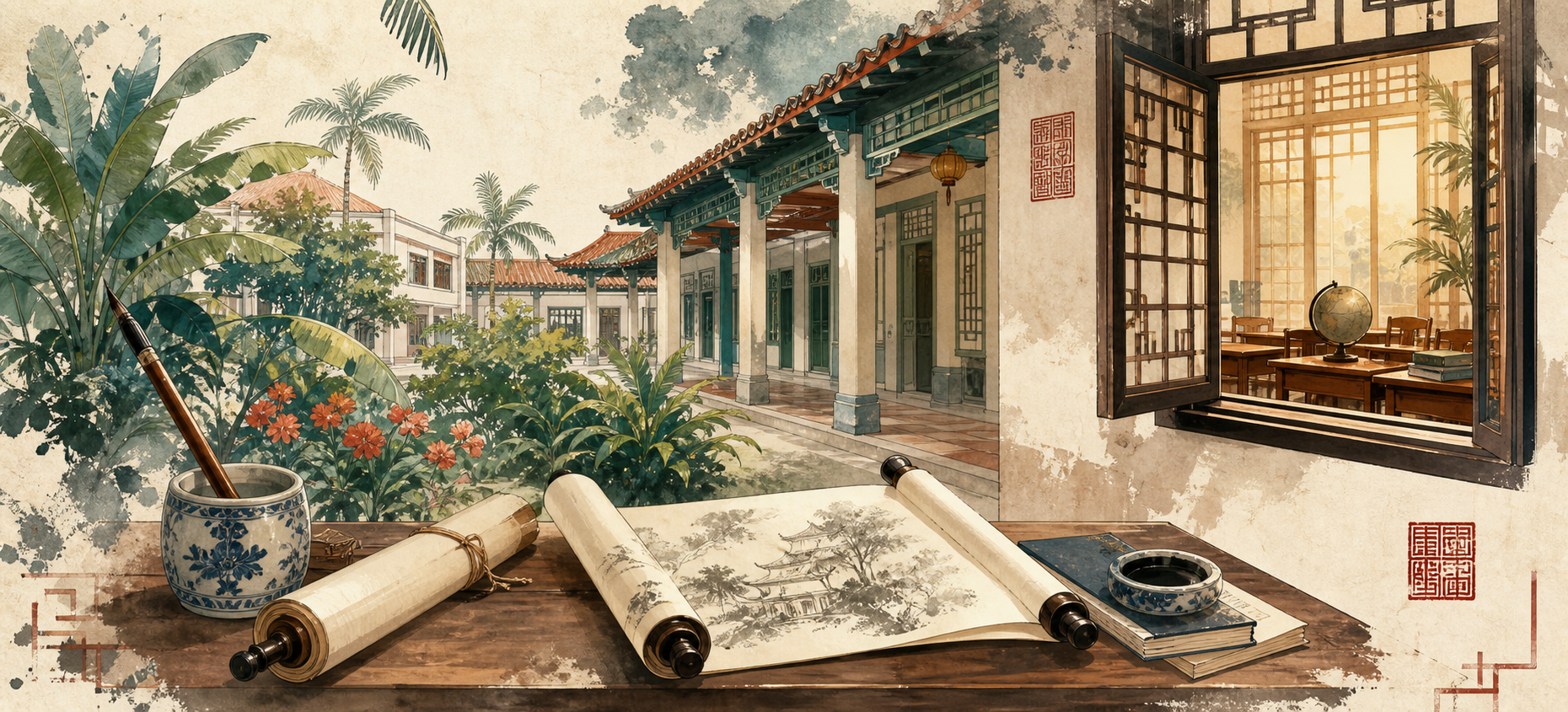 侨校书香概念插画